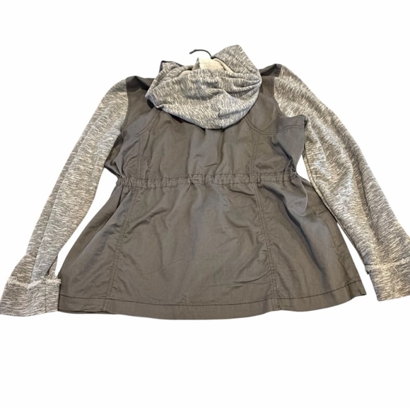 Mudd Utility Jacket Women’s XL Hooded Mixed Media Gray Snap Zip Front - Picture 2 of 6